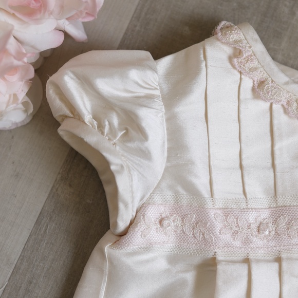 Ivory Silk Dress ELEGANT Pink Trim FLOWER GIRL Special Occasion Luli & Me NWT - Picture 8 of 11